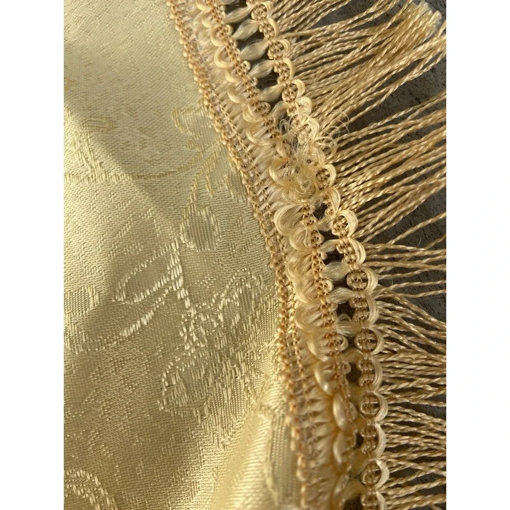 Vintage Gold Lebanese Damask Round Tablecloth Brocade 54” Middle Eastern